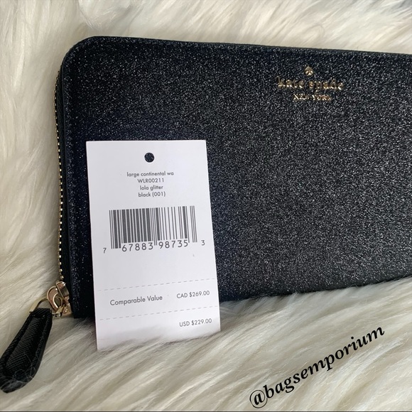 Kate Spade Black Glitter Zip Wallet - Picture 12 of 12